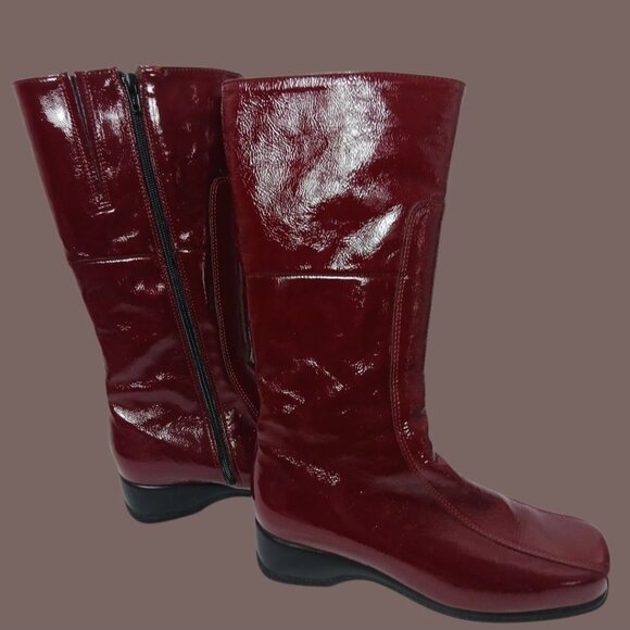 La Canadienne Patent Leather Waterproof  Square Toe Mid-Calf Boots Burgundy  8.5 - Picture 13 of 16